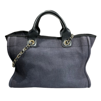 Used CHANEL Canvas Deauville Tote Bag Black GHW