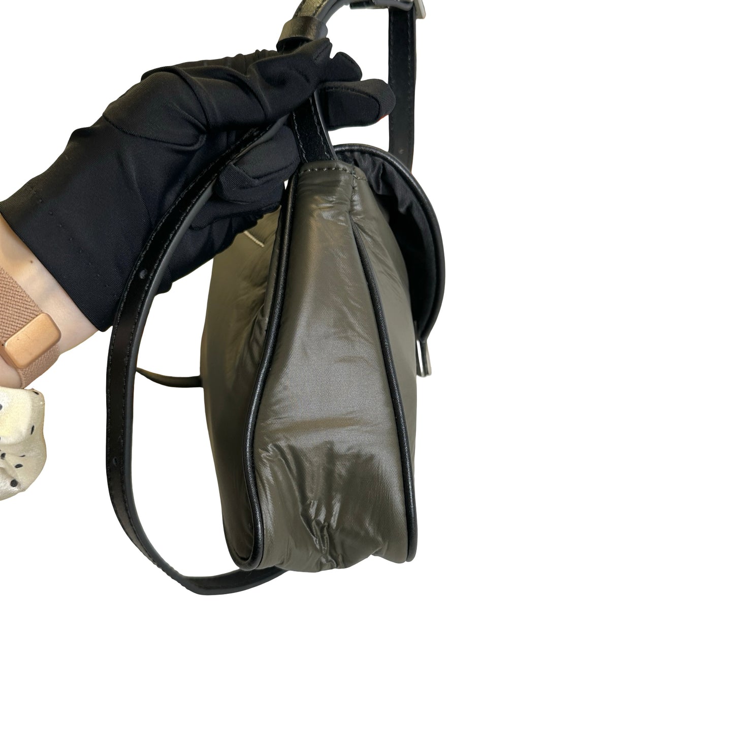 Used MAISON MARGIELA Padded Nylon Snatched Shoulder Bag Khaki Silver