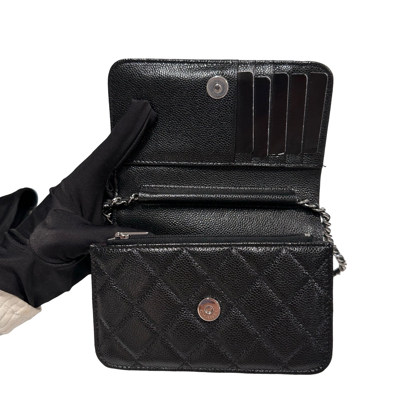Used CHANEL Calfskin Leather MINI WOC Cross Body Bag Black PHW