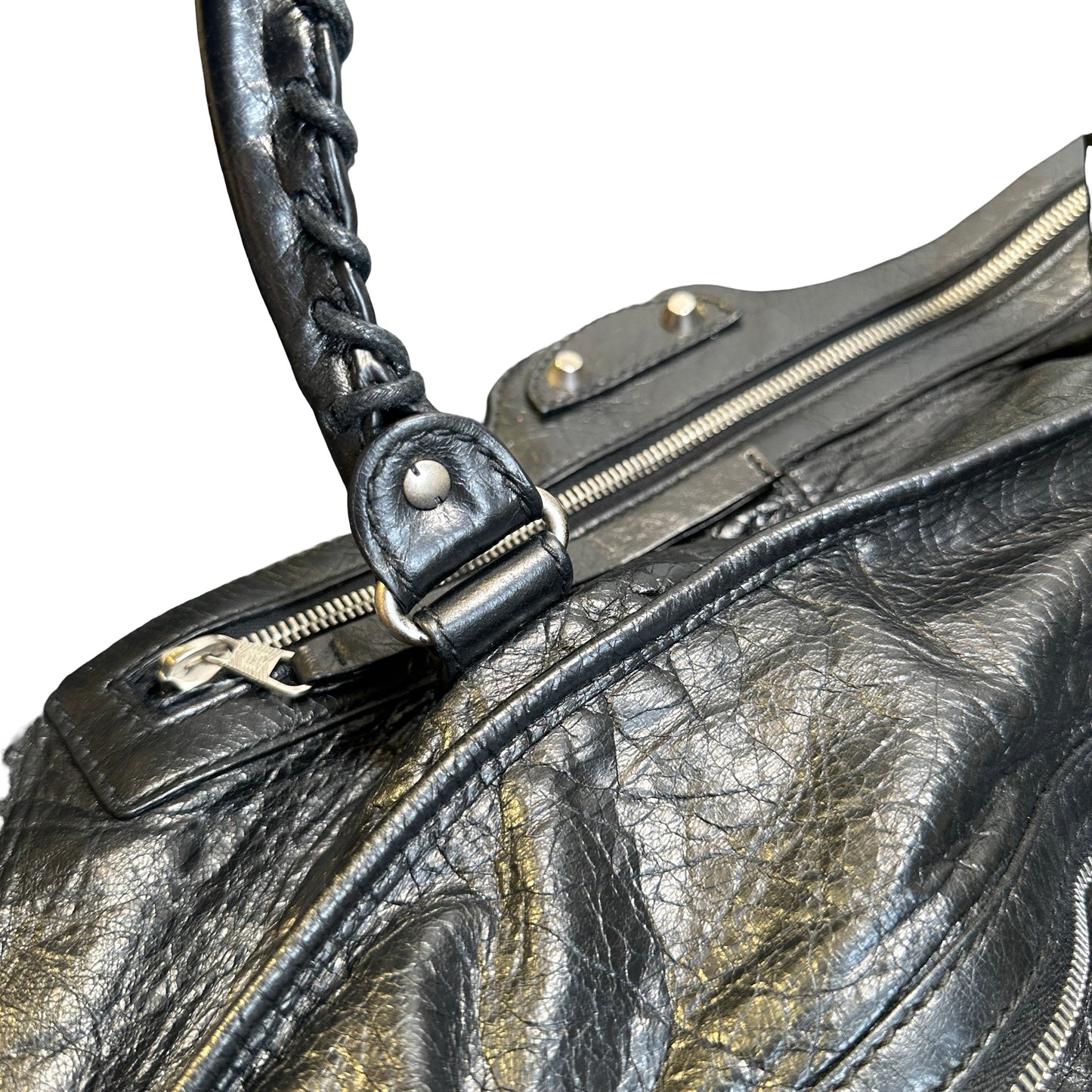 Used BALENCIAGA Leather Solid City Bag Handbag Black PHW