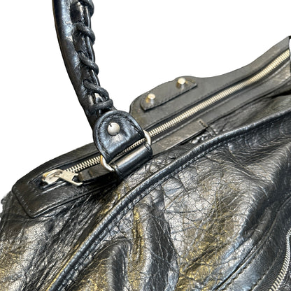 Used BALENCIAGA Leather Solid City Bag Handbag Black PHW