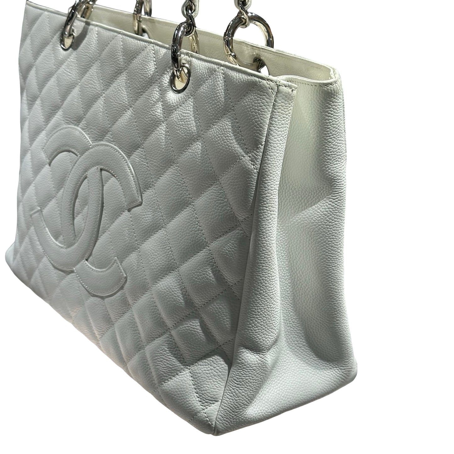 Used Chanel Calfskin Leather GST Shoulder Bag White