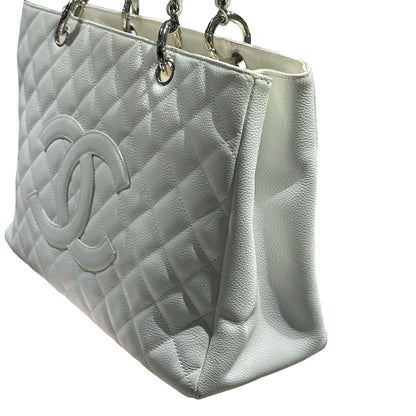Used Chanel Calfskin Leather GST Shoulder Bag White