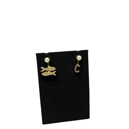 Used DIOR 雙魚座耳環 Earrings White GHW