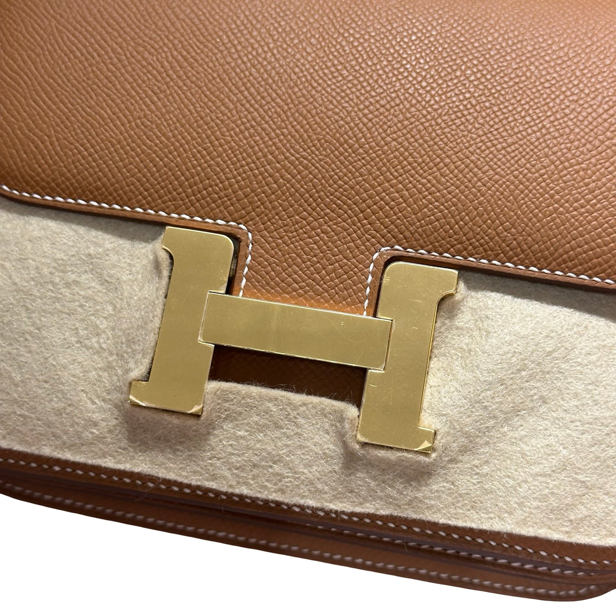 Brand New HERMES Epsom Felt Mini Constance Crossbody Bag Gold Beige