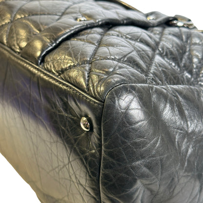 Used CHANEL Quilted Quilted Aged Calfskin Bowler Bag Handbag Black