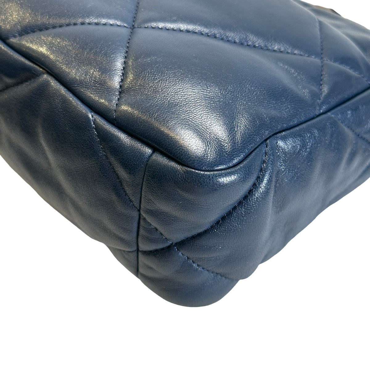 Used CHANEL Lambskin Quilted Chanel 19 Shoulder Bag Navy Blue
