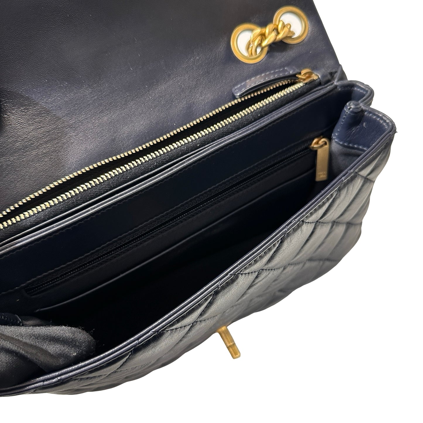 Used CHANEL Lambskin Leather 22K All Slide Adjustable Medium Flap Shoulder Bag Navy GHW