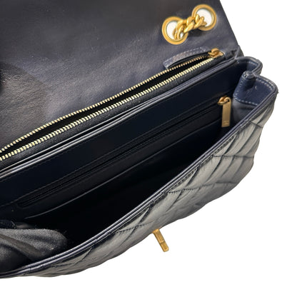 Used CHANEL Lambskin Leather 22K All Slide Adjustable Medium Flap Shoulder Bag Navy GHW