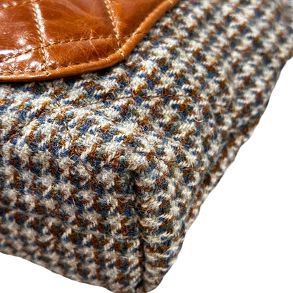 Used CHANEL Houndstooth Tweed Tabatiere Kiss Lock Chain Shoulder Bag Brown Blue Grey GHW