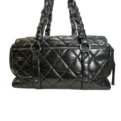 Used CHANEL Quilted Quilted Aged Calfskin Bowler Bag Handbag Black