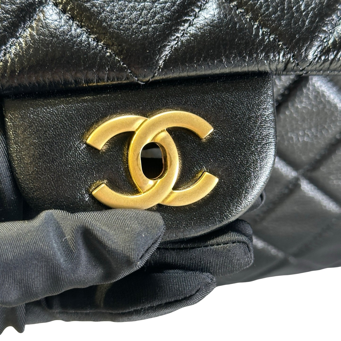 Used CHANEL Quilted Caviar Classic Flap Shoulder Bag Black Gold
