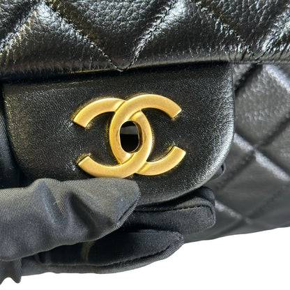 Used CHANEL Quilted Caviar Classic Flap Shoulder Bag Black Gold