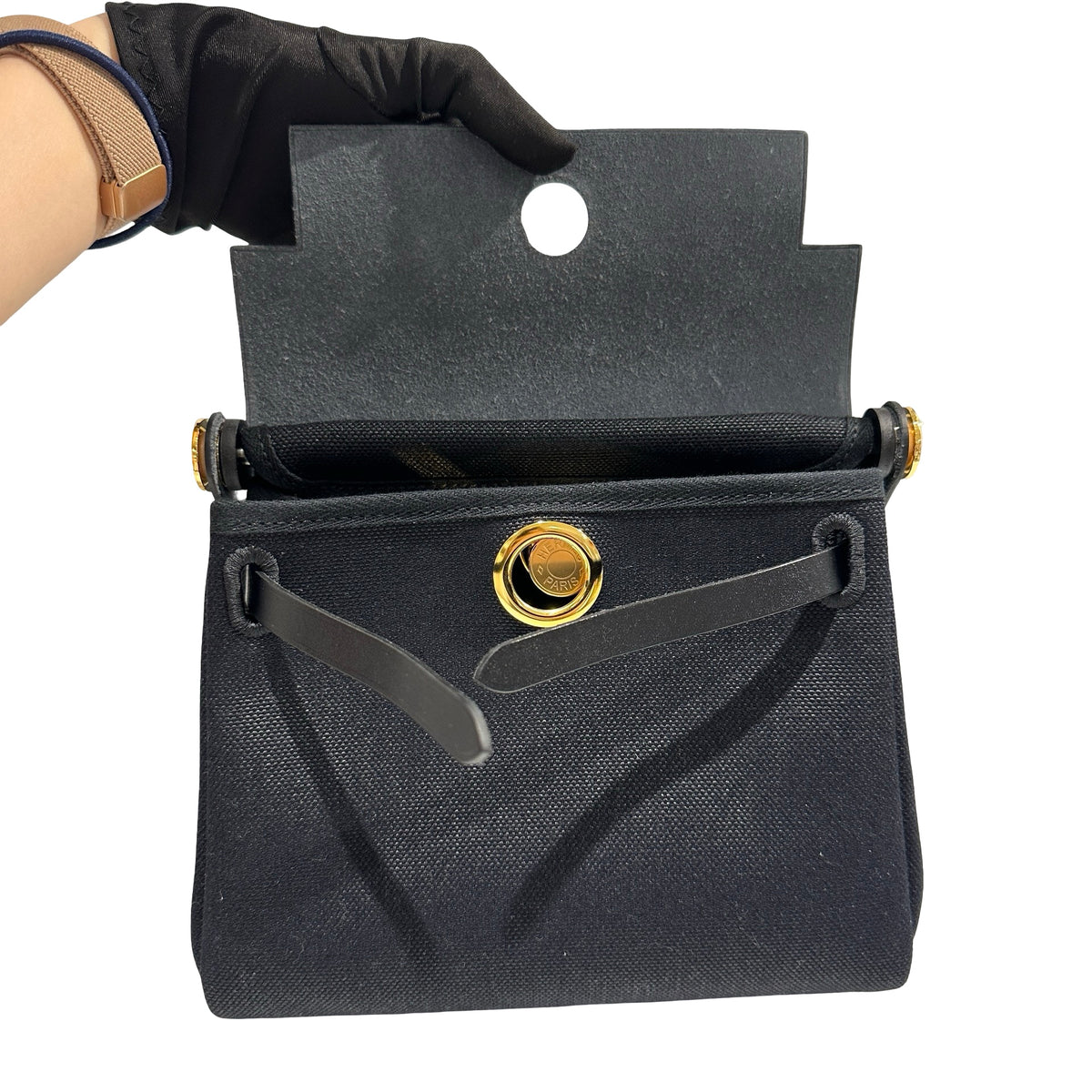 Brand New HERMES Toile Herbag Two Way Shoulder Bag Black Noir
