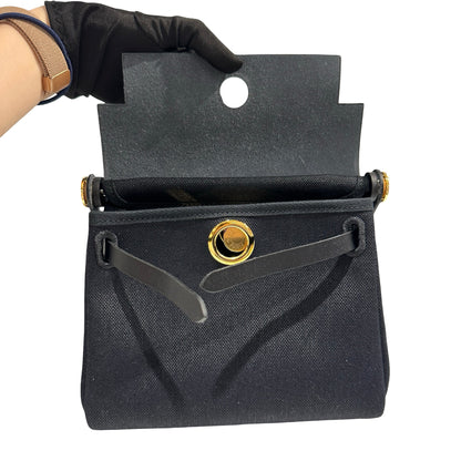 Brand New HERMES Toile Herbag Two Way Shoulder Bag Black Noir