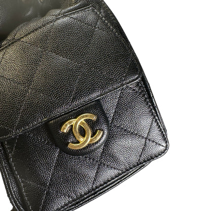 Used CHANEL Caviar Quilted 25 Backpack Backpack Black Gold