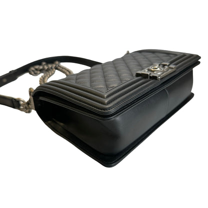 Used CHANEL Matelasse Lambskin Boy Chain shoulder bag Black Silver