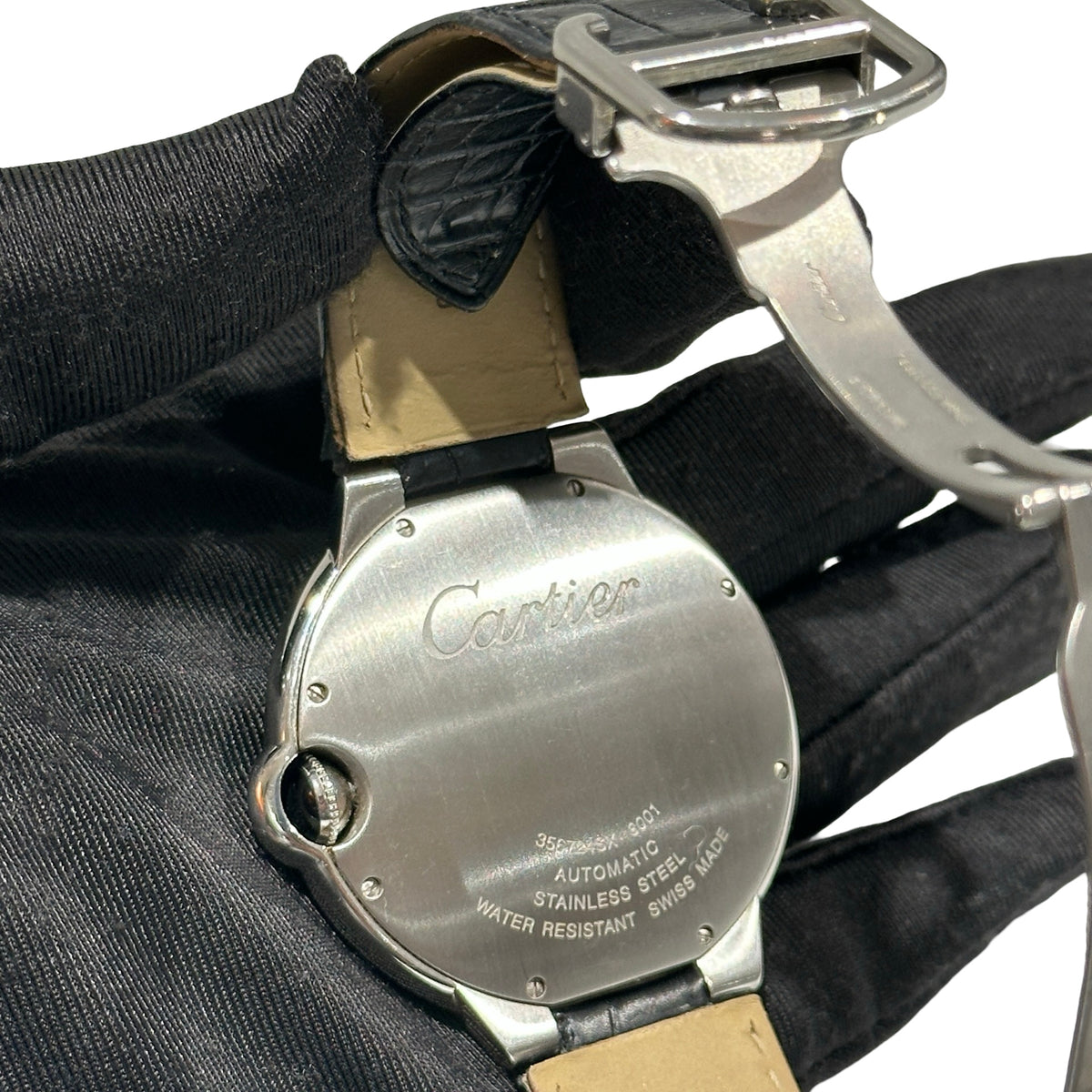 Used CARTIER Leather Ballon Bleu 40mm Watch Silver Black