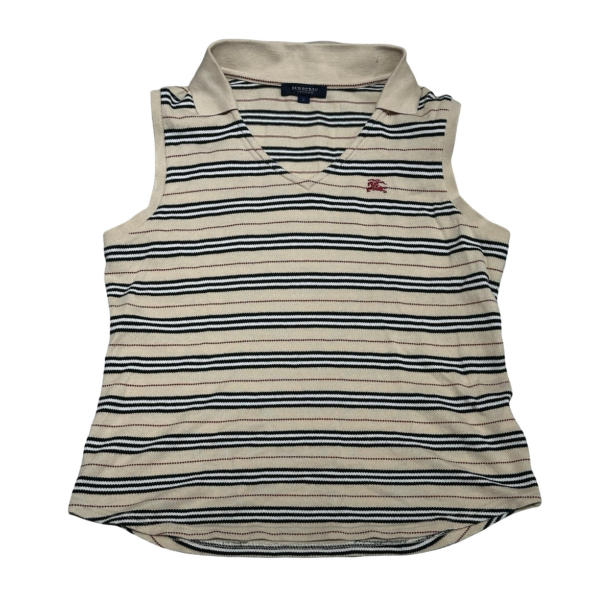 Used BURBERRY Striped Sleeveless Top Clothes Beige Black White Red