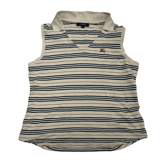 Used BURBERRY Striped Sleeveless Top Clothes Beige Black White Red