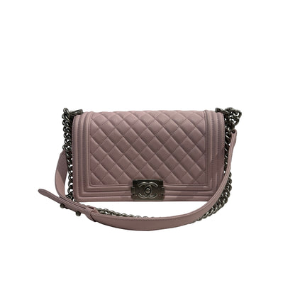 Used CHANEL Quilted Lambskin Boy Chanel Shoulder Bag Light Pink PHW
