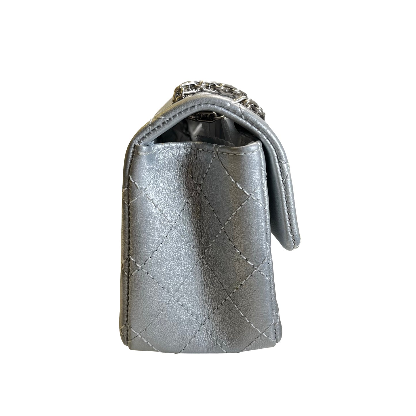 Used CHANEL Quilted Calfskin Mini 2.55 Chain Shoulder Bag Silver