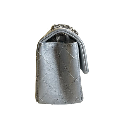 Used CHANEL Quilted Calfskin Mini 2.55 Chain Shoulder Bag Silver