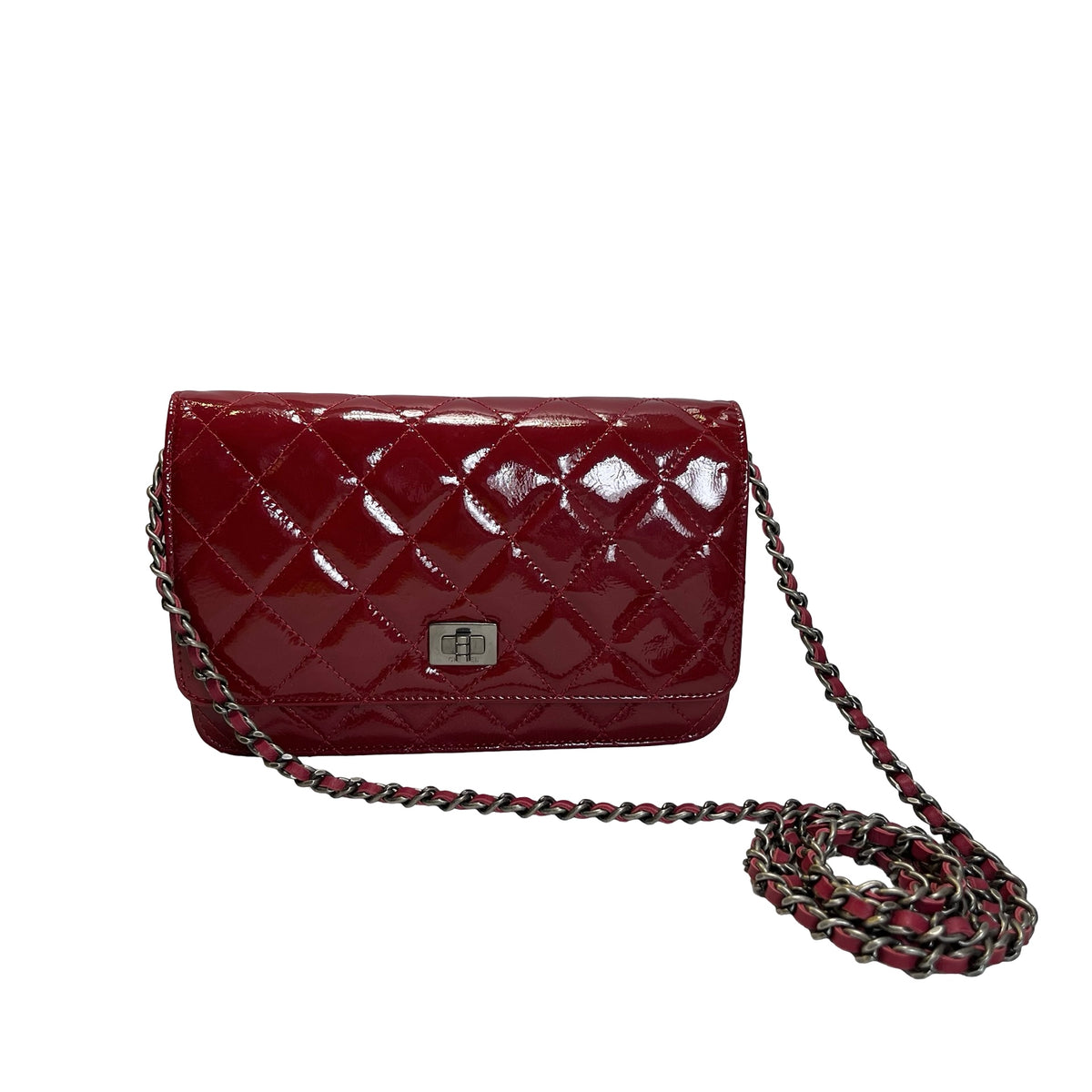 Used CHANEL Quilted Patent Leather 2.55 WOC Handbag Red