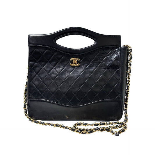 Used CHANEL Lambskin Leather Vintage 31 Small Handbag Black GHW