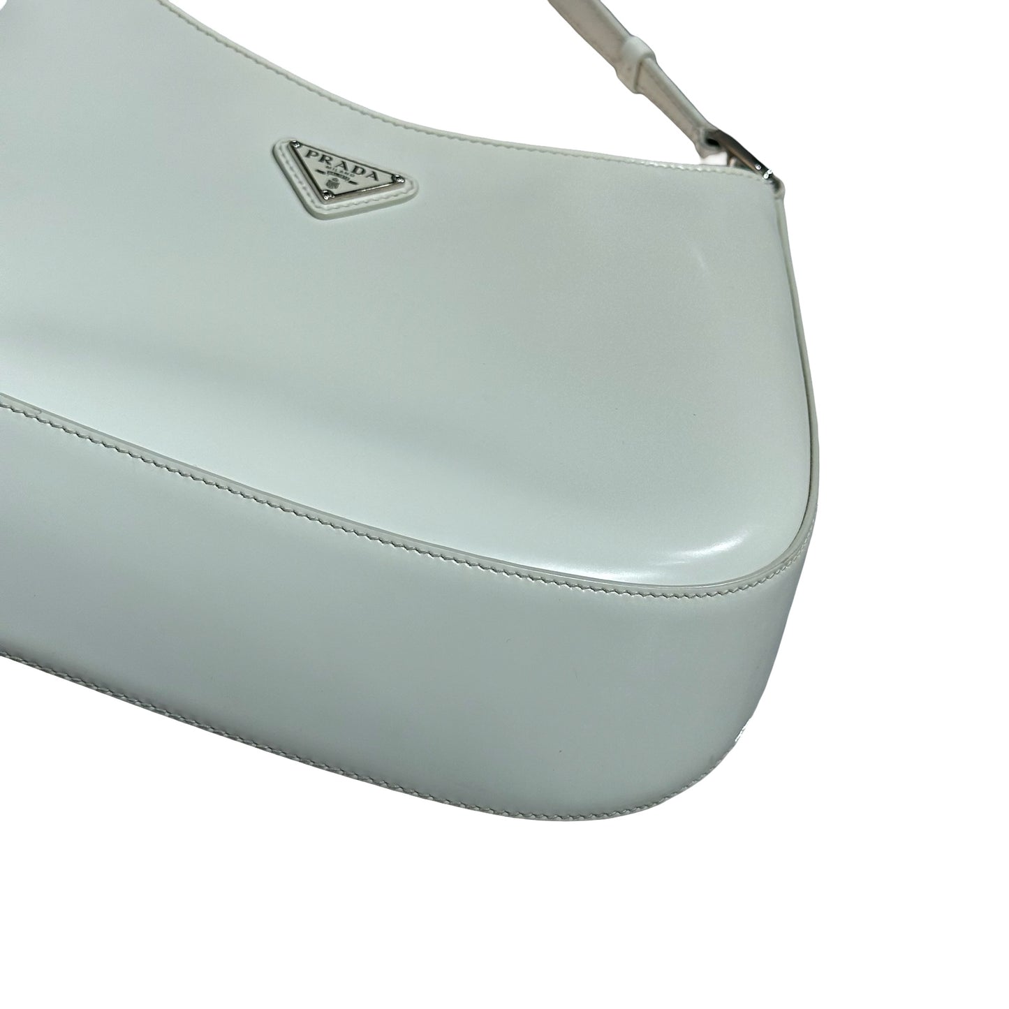 PRADA CLEO BRUSHED LEATHER SHOULDER BAG WHITE PHW [3001009]