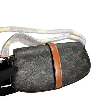 Used CELINE Macadam Triomphe Clutch on strap Shoulder Bag Brown Black GHW