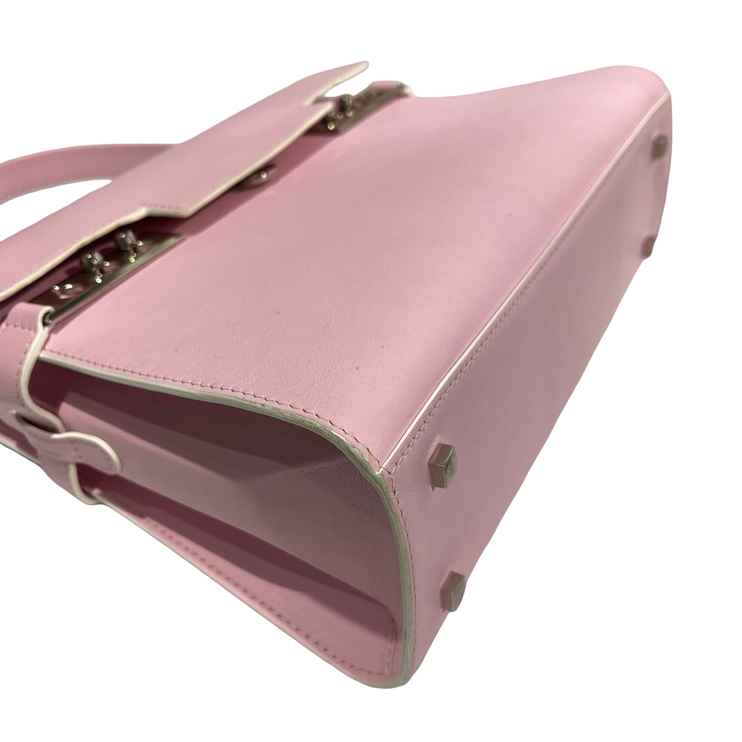 Used DELVAUX Calfskin Leather Tempete MM Shoulder Bag Pink GHW