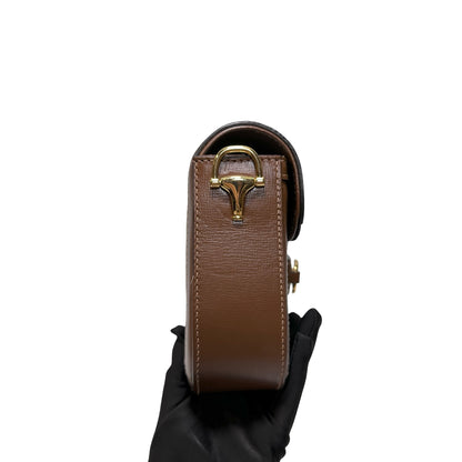 Used GUCCI GG CANVAS PVC Horsebit 1955 mini shoulder Shoulder Bag Brown GHW