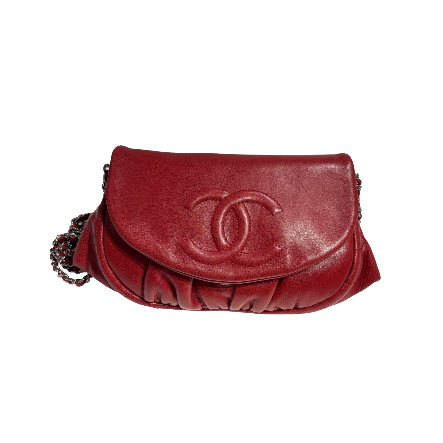 CHANEL RED PHW HALF MOON CHAIN SHOULDER BAG [3000263]
