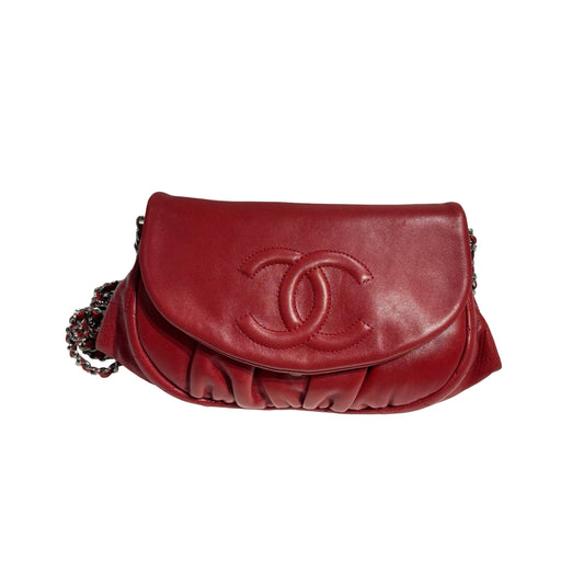CHANEL RED PHW HALF MOON CHAIN SHOULDER BAG [3000263]