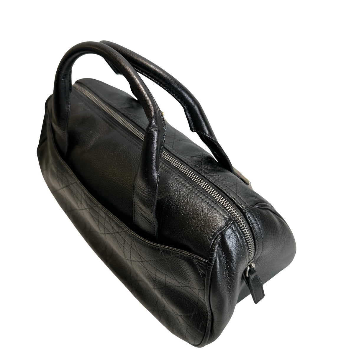 Used DIOR Cannage Leather Cannage Handbag Handbag Black Silver