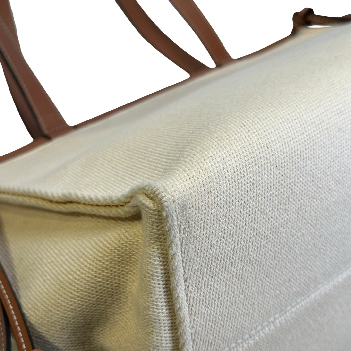 Used LOEWE Canvas Calfskin Cushion Tote Bag Ecru Tan