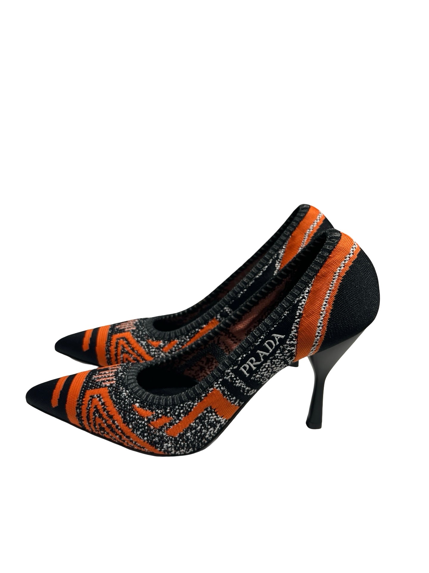 Used PRADA Fabric High Heels Shoes Black Orange