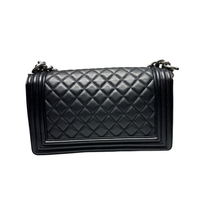 Used Chanel Boy 25cm Chain Shoulder Bag Black PHW