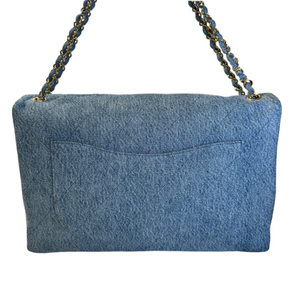 Used CHANEL Denim Classic Flap Chain Shoulder Bag Blue GHW