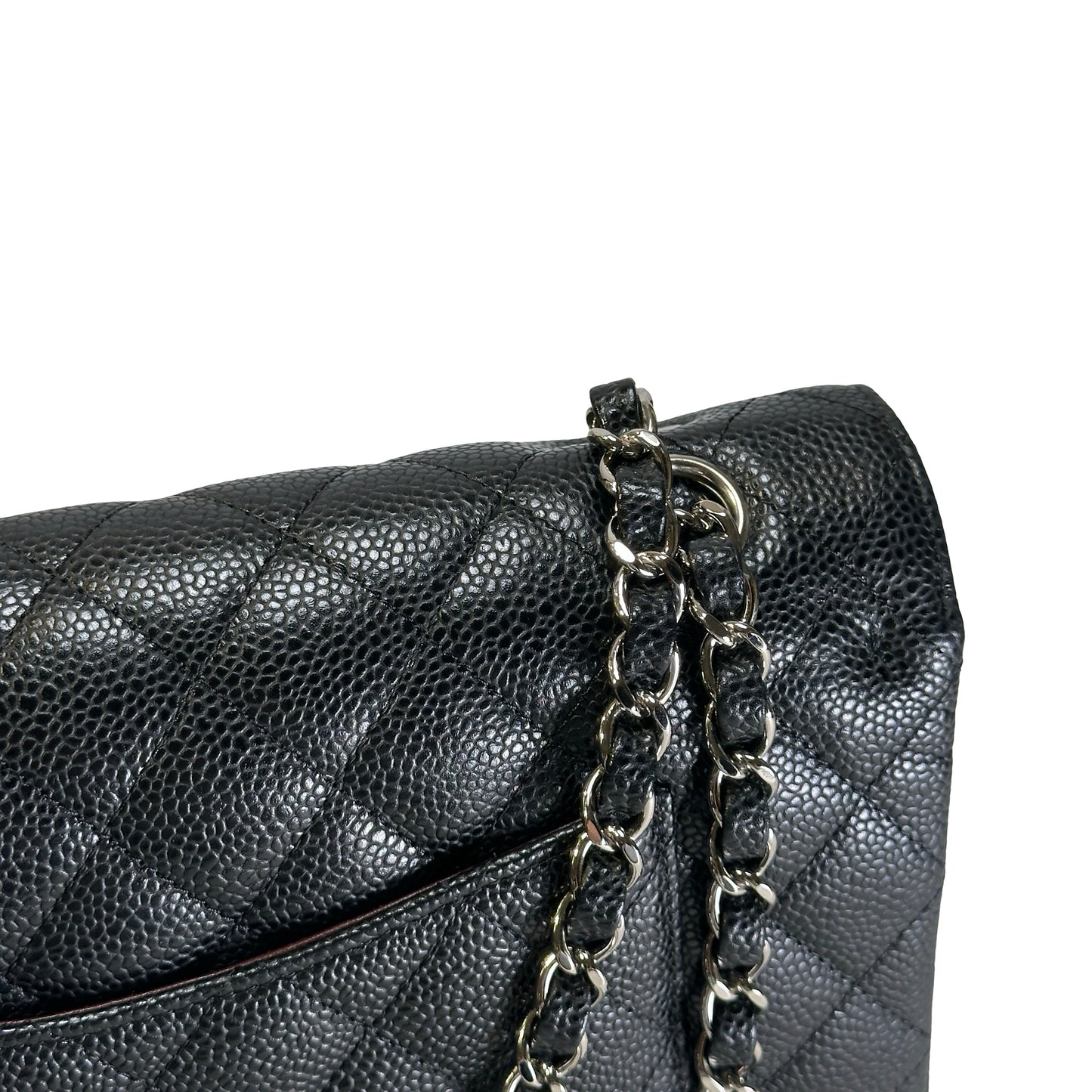 Used CHANEL Caviar Quilted Classic Flap Shoulder Bag Black Silver
