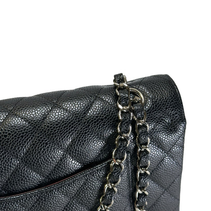 Used CHANEL Caviar Quilted Classic Flap Shoulder Bag Black Silver