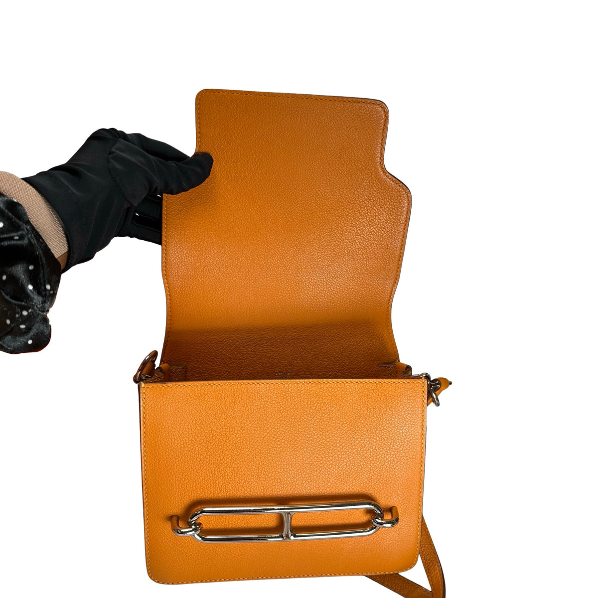 Used HERMES Leather Mini Roulis Crossbody Bag Orange