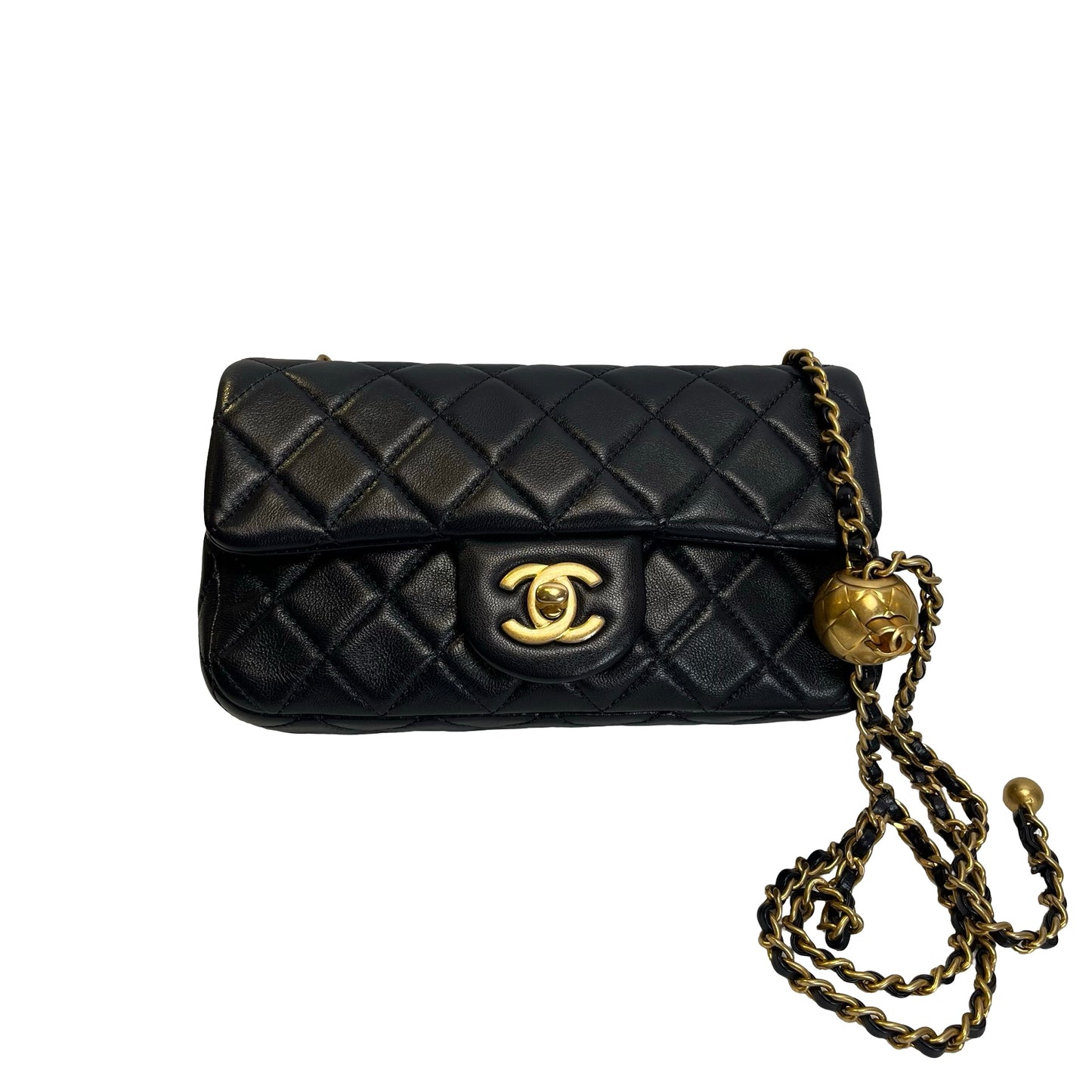 Used CHANEL Quilted Lambskin Classic Flap Chain shoulder bag Navy Blue