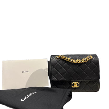 Used CHANEL Quilted Lambskin Mini Rectangular Flap Bag Chain shoulder bag Black GHW