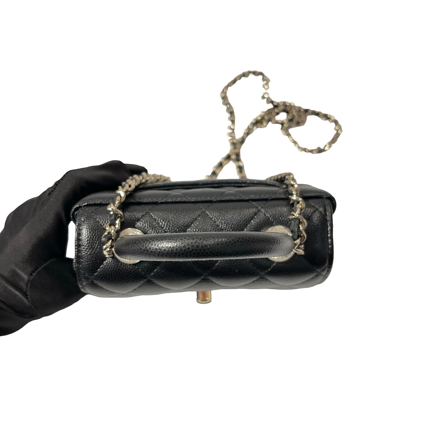 Used CHANEL Calfskin Leather Nano Coco Handle Shoulder Bag Black GHW