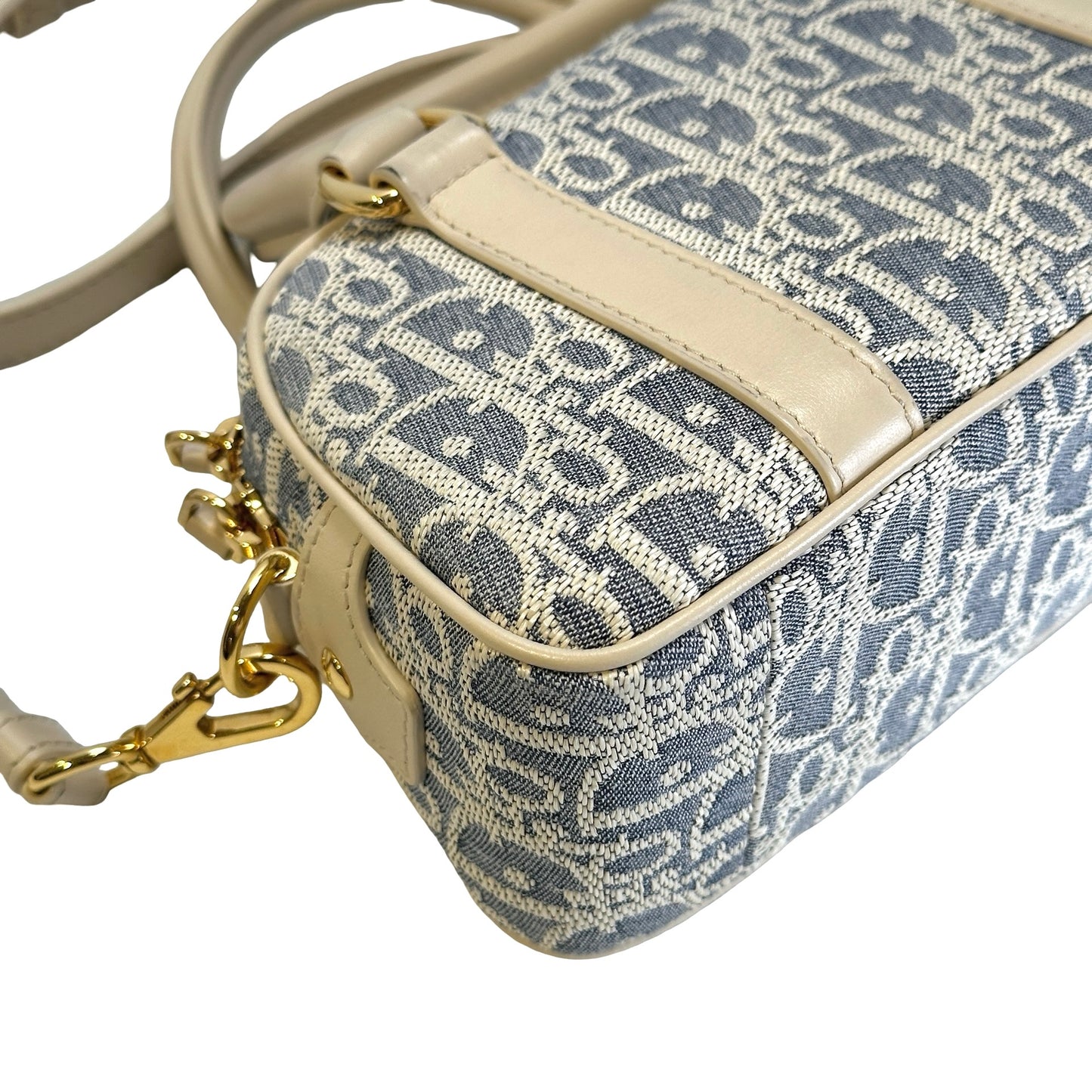Used CHRISTIAN DIOR Oblique Jacquard D-Vibe Bowling Bag Bowling Bag Blue Beige