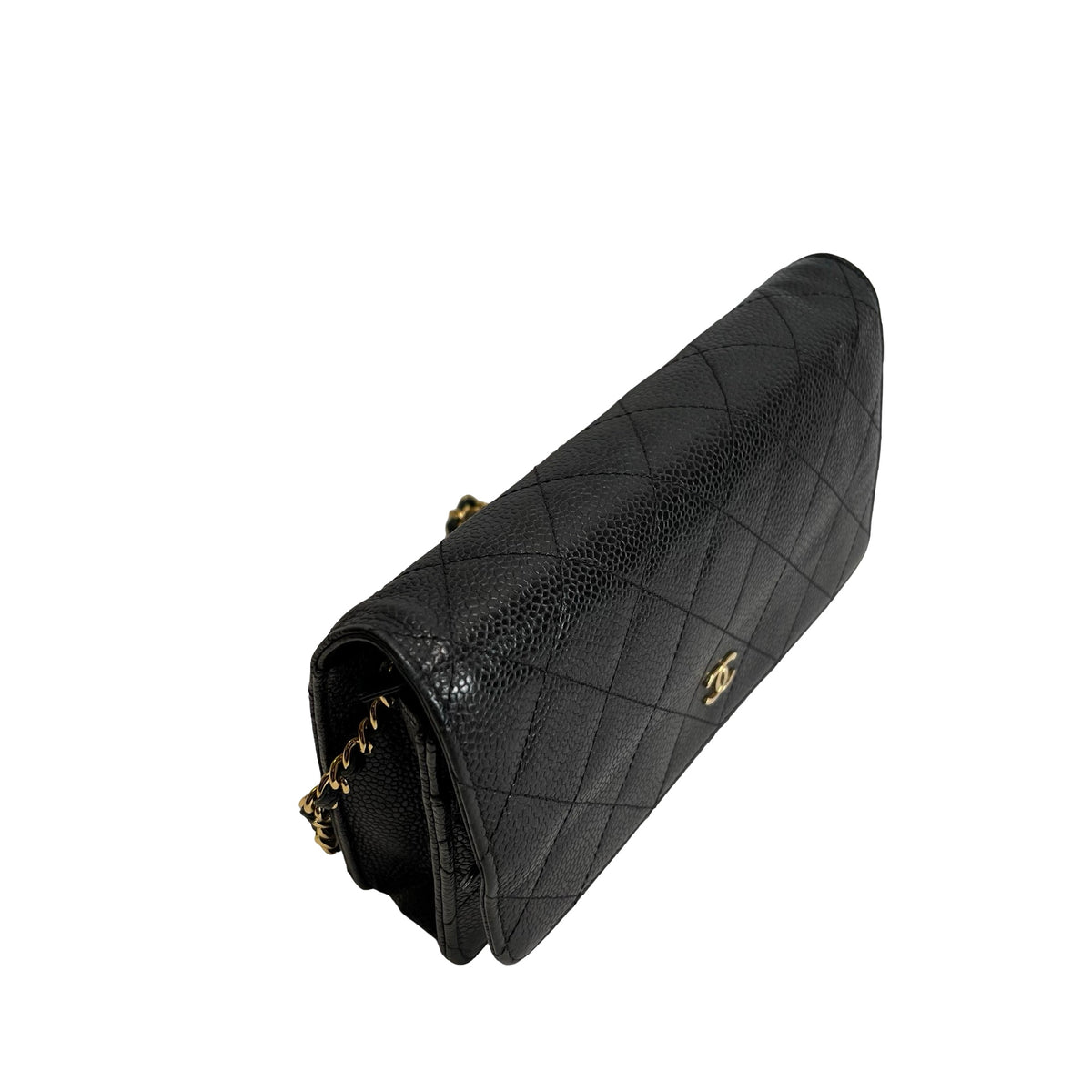 Used CHANEL Caviar Quilted Wallet on chain Wallet on chain Black Gold