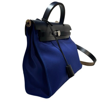 Used Hermès Calfskin Leather Herbag 31 Shoulder Bag Blue Black PHW