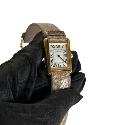 Used CARTIER Leather Tank Solo Watch Gold Beige